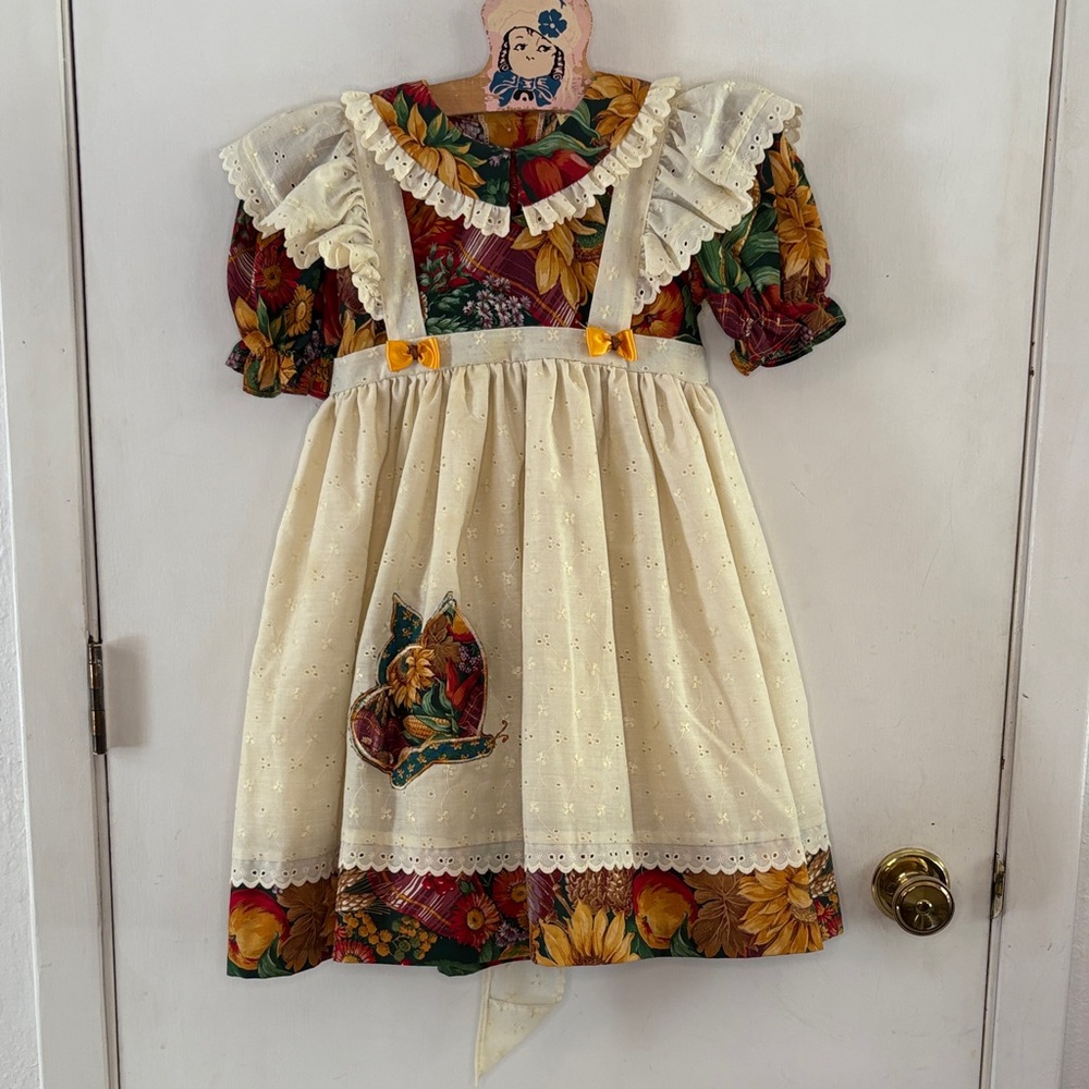 Kathryn fall floral pinafore style dress with puffy sleeves, crinoline Size 5